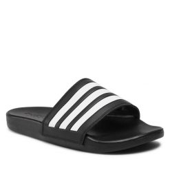 Klapki adidas. Czarne klapki Adidas, bez wzorów, bez obcasa. Za 129.99 zł.