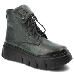 Zielone Botki Armodo Modne Obuwie Damskie Z Agrafką. Zielone botki Armodo, bez wzorów, ze skóry, bez obcasa, na platformie, bez zapięcia. Za 369.00 zł.