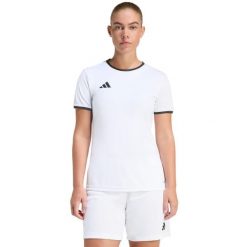 Koszulka damska adidas Entrada 26 Jersey. Białe bluzki Adidas, bez wzorów, z jersey, sportowe, bez kołnierzyka, bez ramiączek. Za 60.99 zł.
