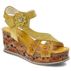 Żółte Sandały Laura Vita Eleganckie Obuwie Damskie. Żółte sandały Laura Vita, bez wzorów, z materiału, eleganckie, bez obcasa, na koturnie, bez zapięcia. Za 329.00 zł.