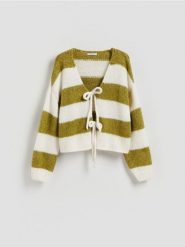 Kardigan z wiązaniem - oliwkowy. Zielone kardigany Reserved, l, bez wzorów, z dzianiny. Za 139.99 zł.
