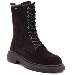Skórzane botki damskie workery zamszowe czekoladowe Big Star UU274612. Brązowe botki Big Star, bez wzorów, ze skóry, bez obcasa, bez zapięcia. Za 319.99 zł.
