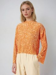 Monki Bluzka w kolorze pomarańczowym rozmiar: L. Pomarańczowe bluzki Monki, l, bez wzorów, bez kołnierzyka, bez ramiączek. Za 39.58 zł.