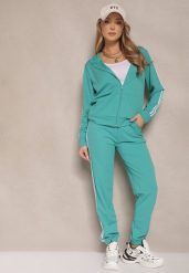 Miętowy Komplet Dresowy Rozpinana Bluza z Kapturem i Spodnie Osivisa. Zielone bluzy Renee, m, z aplikacjami, z dresówki, z kapturem. Za 79.99 zł.