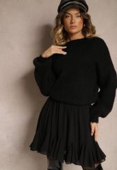 Czarna Spódnica z Wiskozą o Rozkloszowanym Kroju z Falbankami Linneliae. Czarne spódnice Renee, na co dzień, bez wzorów, z wiskozy, eleganckie, mini, dopasowane. Za 69.99 zł.