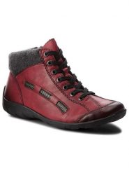 Rieker Botki L6543-35 Bordowy. Czerwone botki Rieker, bez wzorów, ze skóry, bez obcasa, na płaskiej podeszwie, bez zapięcia. Za 329.99 zł.
