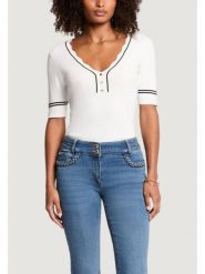 Morgan Bluzka 261-MIREN Biały Slim Fit. Białe bluzki Morgan, xl, bez wzorów, z wiskozy, bez kołnierzyka, bez ramiączek. Za 149.99 zł.