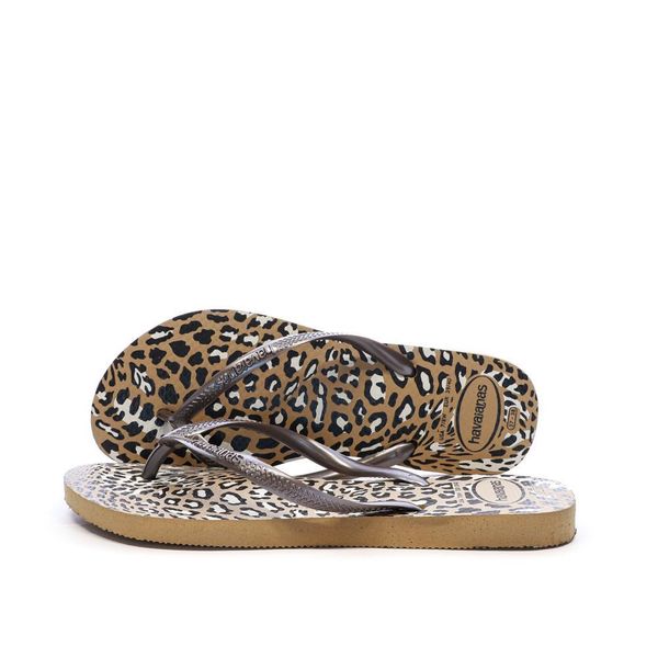 Klapki damskie Havaianas Slim Animals. Brązowe klapki Havaianas, w ażurowe wzory, z materiału, bez obcasa. Za 165.50 zł.