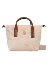 Tommy Hilfiger Torebka Popette Micro Tote Faux Fur AW0AW19311 Beżowy jasny. Brązowe shopper TOMMY HILFIGER, bez wzorów, z materiału, bez dodatków. Za 409.99 zł.