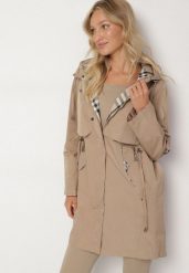 Brązowa Kurtka Parka z Kapturem ze Wzorem w Kratę i Podpinanymi Rękawami Gavaria. Brązowe kurtki Born2be, l, z jeansu, eleganckie, z kapturem. Za 199.99 zł.