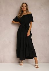Czarna Sukienka Amiphiphae. Czarne sukienki Renee, l, bez wzorów, z materiału, bez kołnierzyka, bez ramiączek, maxi, rozkloszowane. Za 54.99 zł.