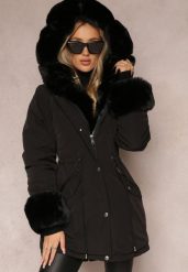 Czarna Kurtka Parka ze Ściągaczem i Kapturem z Futerkiem Bellad. Czarne kurtki Renee, xl. Za 349.99 zł.