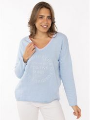 Zwillingsherz Sweter "Positive Mind" w kolorze błękitnym rozmiar: S/M. Niebieskie swetry Zwillingsherz, m, bez wzorów, bez ramiączek. Za 126.99 zł.