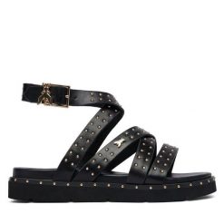 Sandały Patrizia Pepe. Czarne sandały Patrizia Pepe, bez wzorów, bez obcasa, na płaskiej podeszwie, bez zapięcia. Za 489.99 zł.