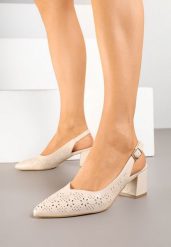 Beżowe Ażurowe Sandały Vices na Obcasie Bez Pięty ze Skórzaną Wkładką Atirione. Brązowe sandały Born2be, w ażurowe wzory, eleganckie, bez obcasa, na obcasie, bez zapięcia. W wyprzedaży za 59.99 zł.