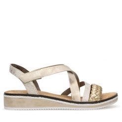 Sandały Rieker. Żółte sandały Rieker, bez wzorów, bez obcasa, na koturnie, bez zapięcia. Za 239.99 zł.