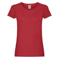 Oryginalna Bawełniana Koszulka Dla Kobiet. Czerwone bluzki FRUIT OF THE LOOM, m, bez wzorów, z bawełny, sportowe, bez kołnierzyka, bez ramiączek. Za 33.99 zł.