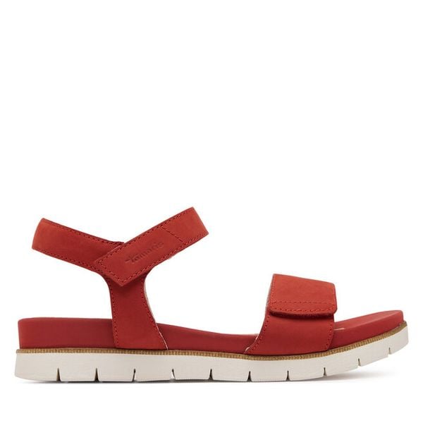 Sandały Tamaris. Czerwone sandały Tamaris, bez wzorów, bez obcasa, na płaskiej podeszwie, bez zapięcia. Za 349.99 zł.