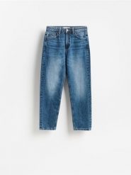 Jeansy mom fit slim - granatowy. Niebieskie jeansy Reserved, bez wzorów. Za 129.99 zł.