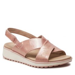 Sandały Caprice. Fioletowe sandały Caprice, bez wzorów, bez obcasa, na słupku, bez zapięcia. Za 449.99 zł.