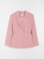 Żakiet z domieszką wiskozy - różowy. Czerwone marynarki i żakiety Sinsay, l, bez wzorów, z wiskozy. Za 79.99 zł.