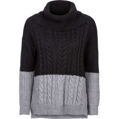 Sweter dzianinowy w warkocze bonprix czarno-szary. Golfy marki bonprix. Za 79.99 zł.