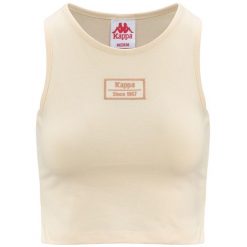 Damski tank top Kappa Authentic Stew Organic. Białe topy Kappa, bez wzorów, z bawełny, bez kołnierzyka, bez ramiączek. Za 181.50 zł.
