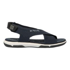 Sandały damskie TBS Jazzfit. Niebieskie sandały Tbs, bez wzorów, z materiału, eleganckie, bez obcasa, bez zapięcia. Za 329.40 zł.