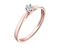 Pierścionek z różowego złota z brylantem - 0,03 ct - próba 375. Czerwone pierścionki Apart, z brylantem, złote. Za 1,169.00 zł.