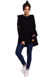 Czarna Asymetryczna Bluza Oversize z Kapturem. Czarne bluzy MOE, l, bez wzorów, z bawełny, z kapturem. Za 253.90 zł.