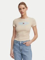 Tommy Jeans T-Shirt Wavy Flag DW0DW22272 Beżowy jasny Slim Fit. Brązowe t-shirty Tommy Jeans, xl, bez wzorów, z bawełny, bez kołnierzyka, bez ramiączek. Za 149.99 zł.