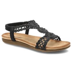 Czarne Sandały Artiker Eleganckie Obuwie Damskie. Czarne sandały Artiker, w ażurowe wzory, z koronki, eleganckie, bez obcasa, bez zapięcia. Za 139.00 zł.