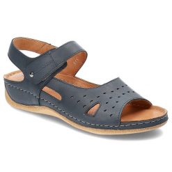 Granatowe Sandały Pollonus Damskie Skórzane Obuwie. Niebieskie sandały Pollonus, bez wzorów, ze skóry, eleganckie, bez obcasa, na platformie, bez zapięcia. Za 189.00 zł.
