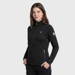 Bluza trekkingowa damska DEBBY rozpinana. Czarne bluzy Aulp, bez wzorów, z dzianiny, bez kaptura. Za 229.99 zł.