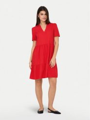 ONLY Sukienka letnia Tiri-Caro 15310970 Czerwony Regular Fit. Czerwone sukienki Only, na lato, s, bez wzorów, ze lnu, bez kołnierzyka, bez ramiączek. Za 129.99 zł.