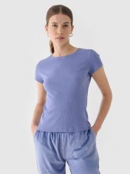 4F T-shirt slim gładki damski - granatowy XS. Niebieskie t-shirty 4f, xs, bez wzorów, z bawełny, bez kołnierzyka, bez ramiączek. W wyprzedaży za 29.99 zł.