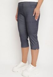 Granatowe Spodnie z Bawełny o Kroju Capri Dolonissa. Niebieskie spodnie materiałowe Born2be, na co dzień, l, bez wzorów, z bawełny. Za 79.99 zł.