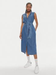 Pepe Jeans Sukienka koszulowa Maggie PL953512 Niebieski Regular Fit. Niebieskie sukienki Pepe Jeans, m, bez wzorów, z bawełny, bez kołnierzyka, bez ramiączek, koszulowe. Za 289.99 zł.