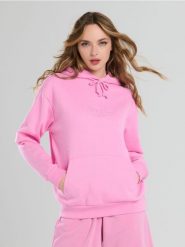 Bluza z kapturem i haftem - różowy. Czerwone bluzy Sinsay, l, bez wzorów, z kapturem. Za 39.99 zł.