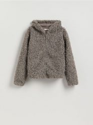 Bluza z imitacji baranka - ciemnoszary. Szare bluzy Reserved, l, bez wzorów, bez kaptura. Za 179.99 zł.