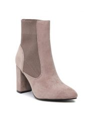 DeeZee Botki WYL2299-10 Beżowy. Brązowe botki DeeZee, bez wzorów, z materiału, bez obcasa, na słupku, bez zapięcia. Za 179.99 zł.
