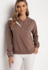 Brązowa Bawełniana Bluza z Kapturem z Ozdobnym Łańcuszkiem i Suwakiem Cielo. Brązowe bluzy Born2be, bez wzorów, z bawełny, z kapturem. Za 89.99 zł.