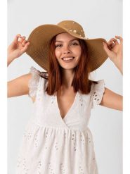 Lucky Bees Kapelusz przeciwsłoneczny w kolorze beżowym rozmiar: onesize. Brązowe kapelusze Lucky Bees, bez wzorów, z materiału. Za 78.99 zł.