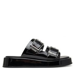 Klapki DKNY. Czarne klapki DKNY, bez wzorów, bez obcasa. Za 569.99 zł.