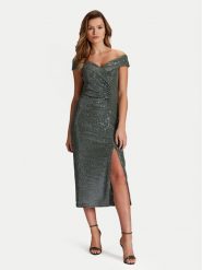 Swing Sukienka koktajlowa 5AG24900 Zielony Slim Fit. Zielone sukienki Swing, bez wzorów, z syntetyku, wizytowe, bez kołnierzyka, bez ramiączek. Za 419.99 zł.