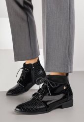 Czarne Eleganckie Botki Vices ze Sznurowaną Cholewką Vlerrie. Czarne botki Renee, bez wzorów, z jeansu, bez obcasa, na płaskiej podeszwie, bez zapięcia. Za 109.99 zł.