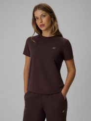 4F T-shirt regular gładki damski - brązowy XL. Brązowe t-shirty 4f, uniwersalny, bez wzorów, z bawełny, bez kołnierzyka, bez ramiączek. Za 49.99 zł.