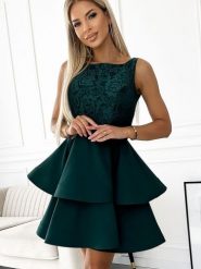 Sukienka Model Laura 205-4 Bottle Green - Numoco. Zielone sukienki Numoco, l, bez wzorów, z koronki, wizytowe, bez kołnierzyka, plus size, bez ramiączek, rozkloszowane. Za 419.58 zł.