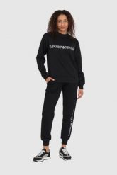 EMPORIO ARMANI Czarny damski komplet bluza i spodnie. Czarne bluzy sportowe Emporio Armani, s, bez wzorów, z bawełny, bez kaptura. W wyprzedaży za 782.99 zł.