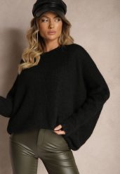 Czarny Casualowy Sweter Oversize Allethia. Czarne swetry Renee, bez wzorów, bez ramiączek. Za 119.99 zł.